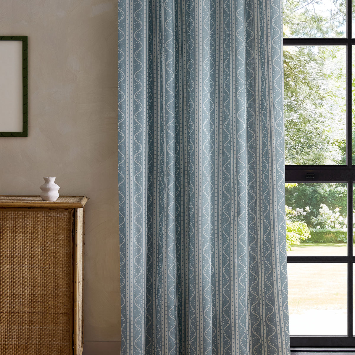 Split Pea Print Coast Blue Fabric by Scion