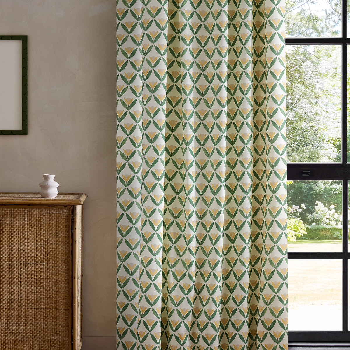 Tulip Trellis Print Honey Fabric by Scion