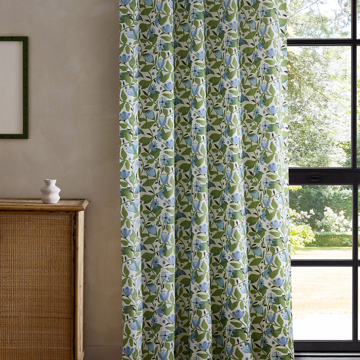 Dancing Daisies Print Cornflower Fabric by Scion