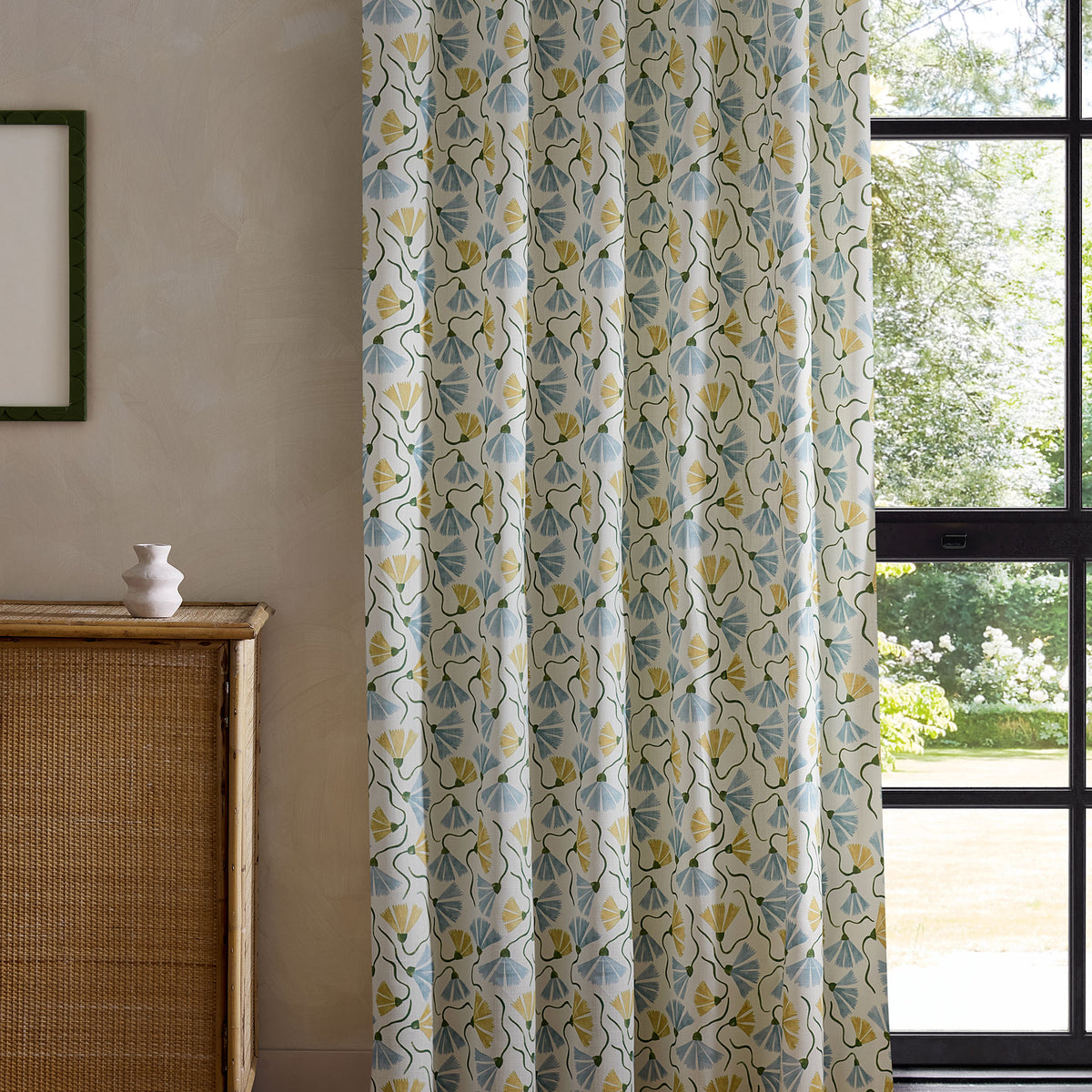 Fringed Poppy Print Honey/Cornflower Fabric by Scion