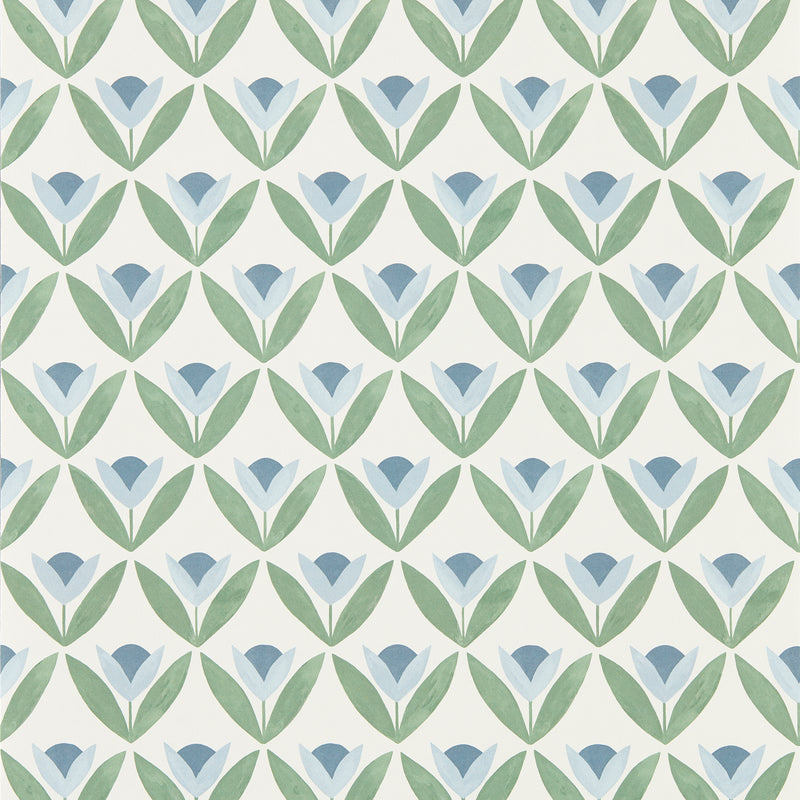 113257 Tulip Trellis Oakham Coast blue Wallpaper by Scion