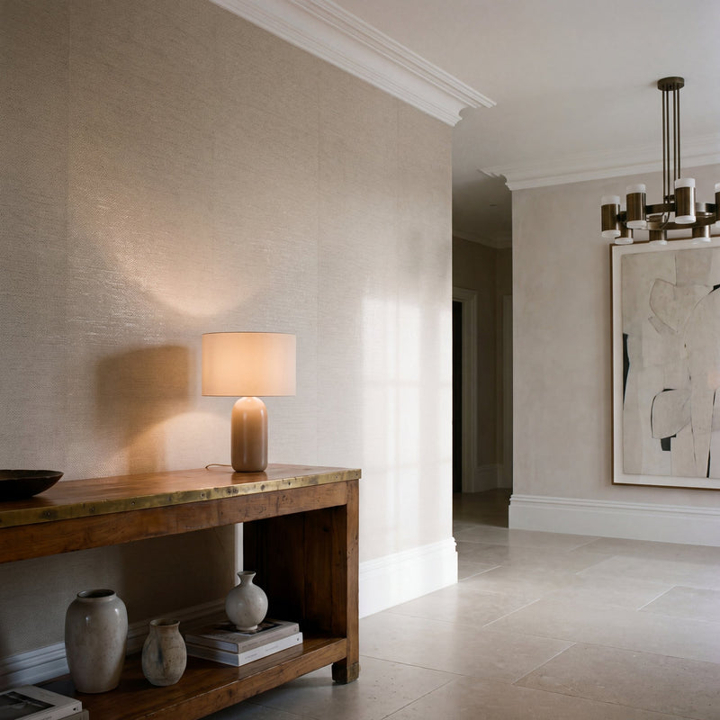 Woven Texture Pale Taupe New Touch Wallpaper by Galerie — roomshot 1