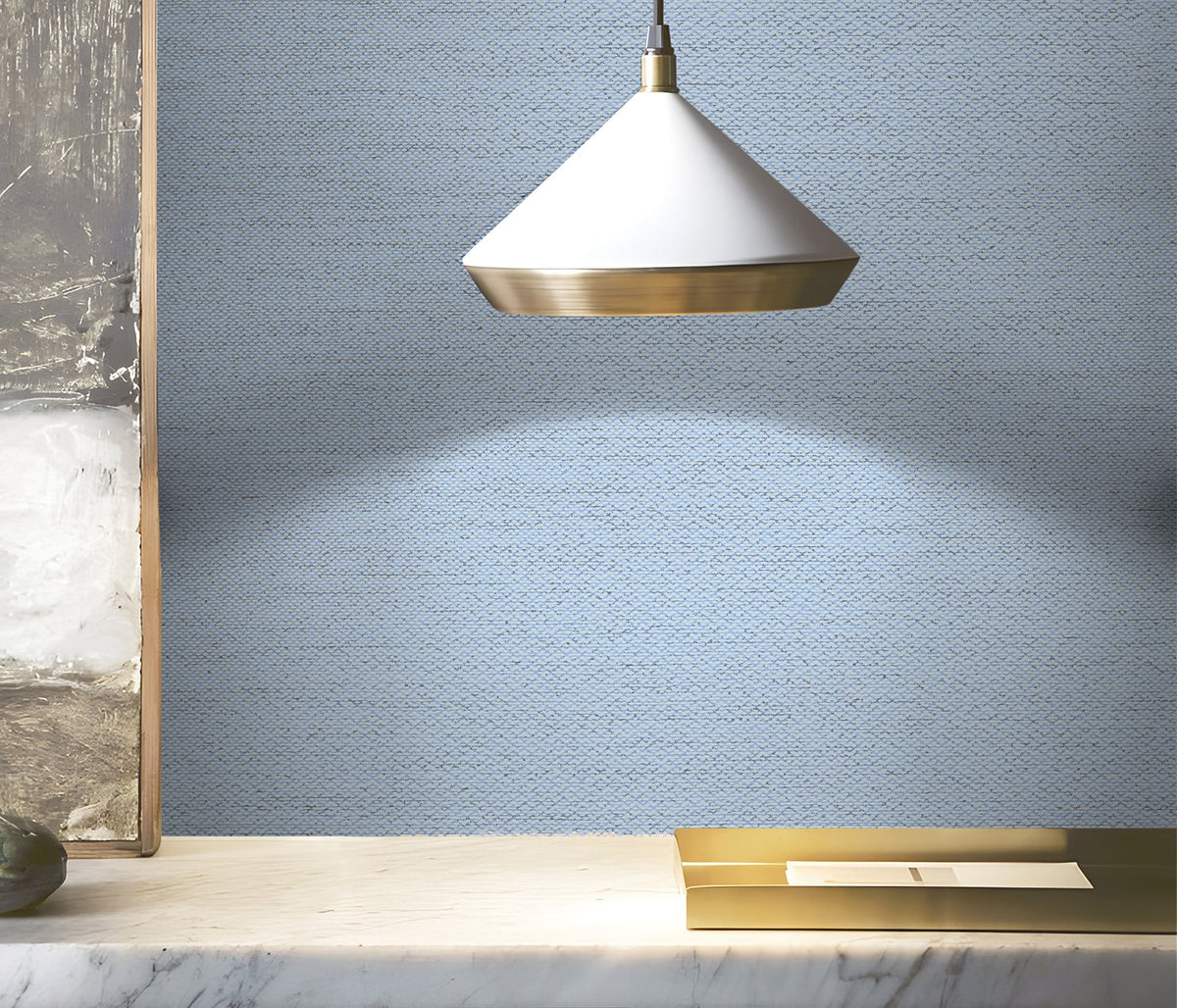 Woven Texture Blue New Touch Wallpaper by Galerie — roomshot 2