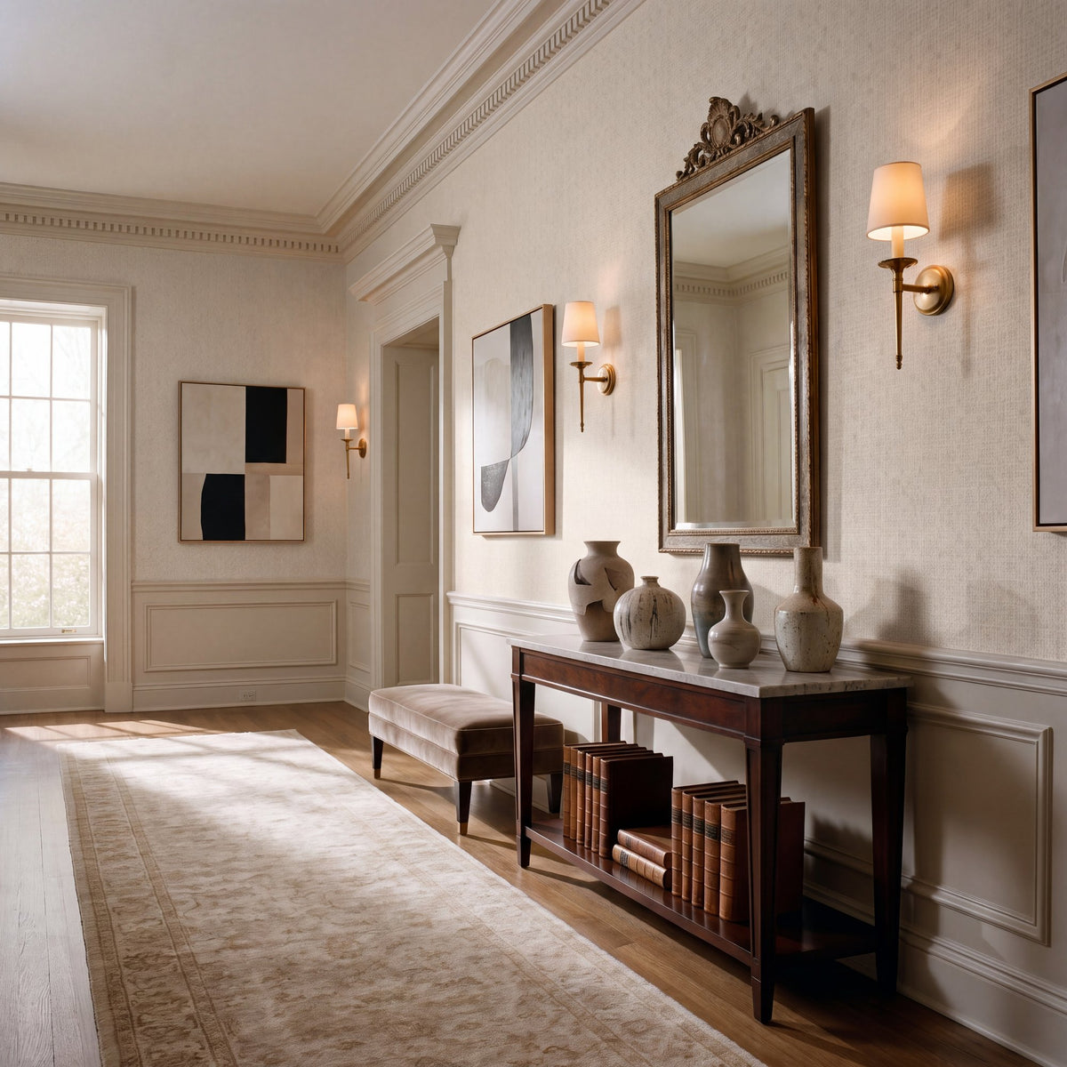 Worn Tile Beige New Touch Wallpaper by Galerie — roomshot 1