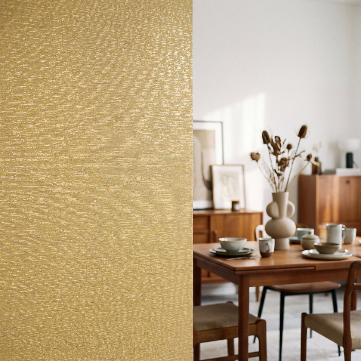 Banded Dot Yellow New Touch Wallpaper by Galerie — roomshot 1