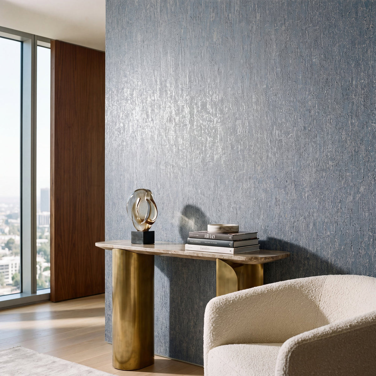 Mottled Specks Blue / Beige New Touch Wallpaper by Galerie — roomshot 1