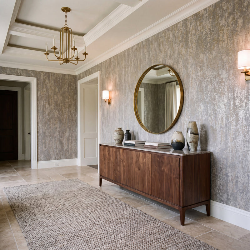 Patina Beige / Silver Grey New Touch Wallpaper by Galerie — roomshot 1