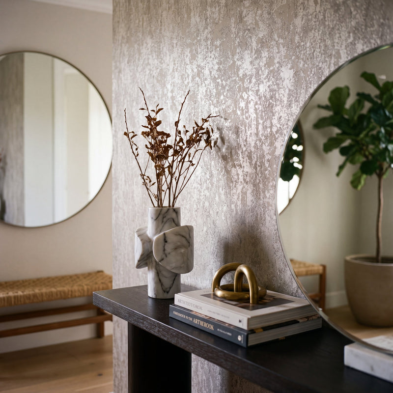 Patina Silver Grey / Beige New Touch Wallpaper by Galerie — roomshot 1