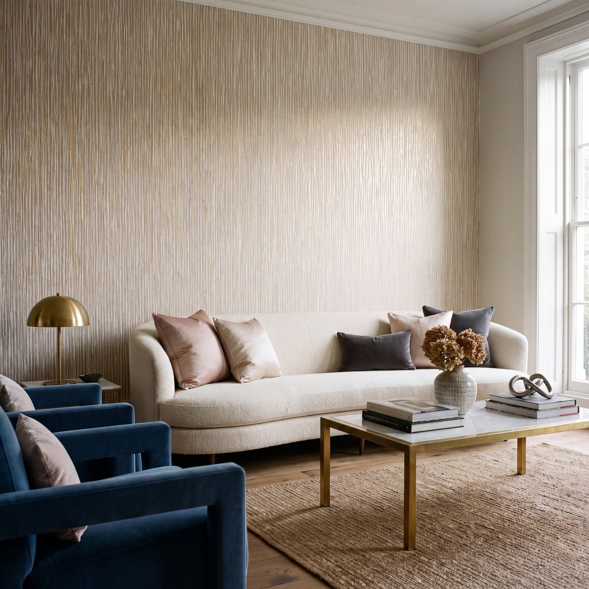 Strand Beige / Gold New Touch Wallpaper by Galerie — roomshot 1