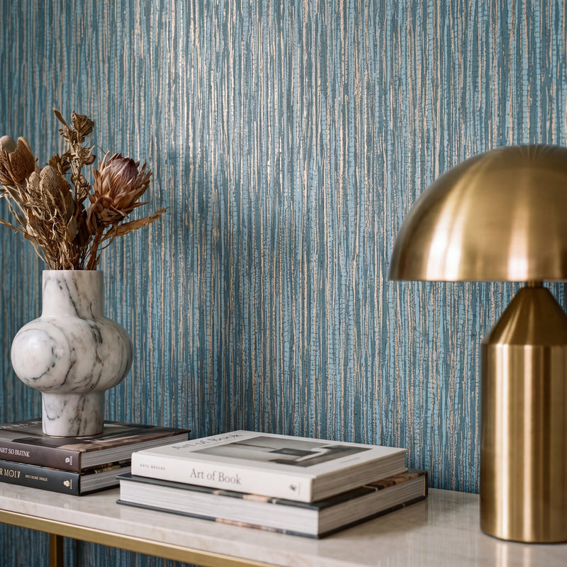 Strand Blue / Silver Grey New Touch Wallpaper by Galerie — roomshot 1
