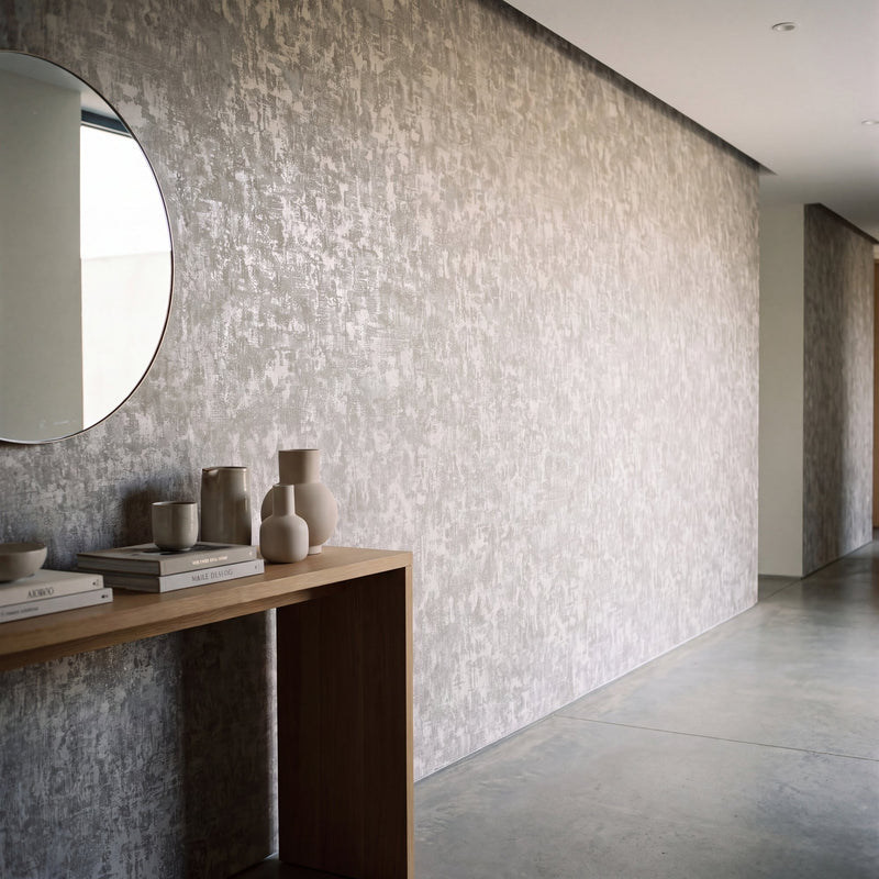 Scratched Plaster Oyster New Touch Wallpaper by Galerie — roomshot 1