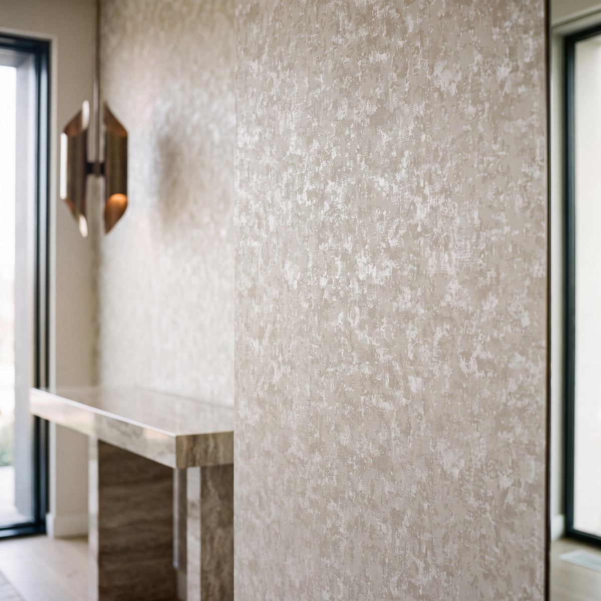 Scratched Plaster Silver Grey New Touch Wallpaper by Galerie — roomshot 1