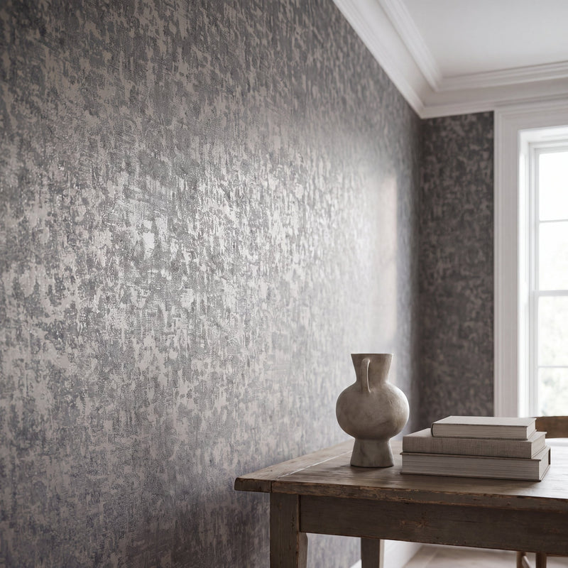 Scratched Plaster Bronze Brown / Black New Touch Wallpaper by Galerie — roomshot 1