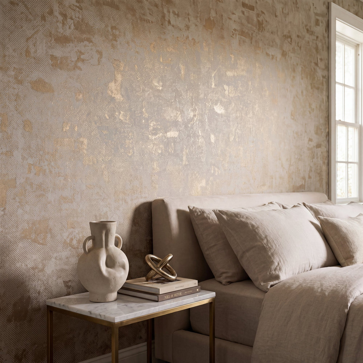 Crosshatch Cream / Beige New Touch Wallpaper by Galerie — roomshot 1