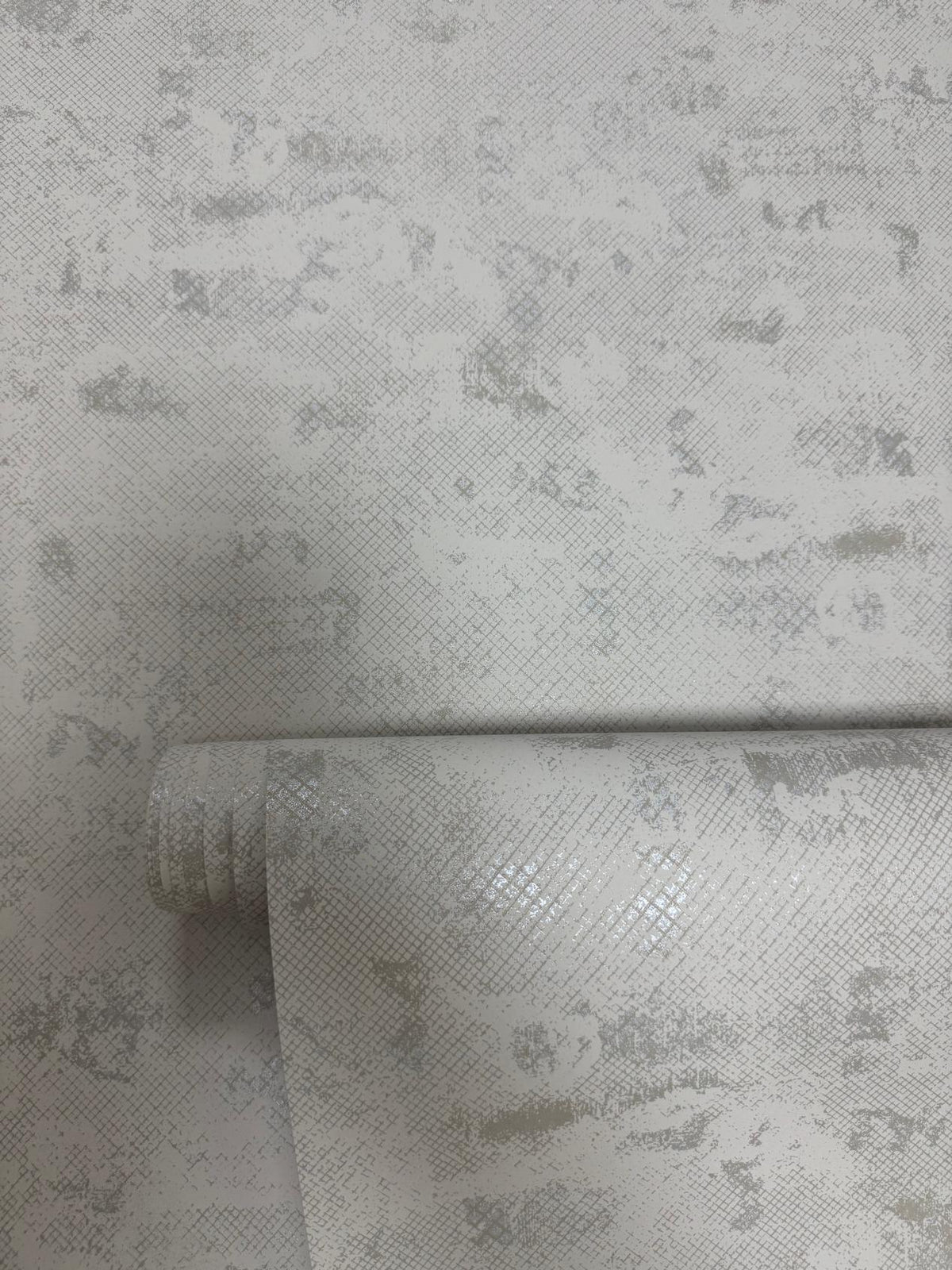 Crosshatch Beige / Silver Grey New Touch Wallpaper by Galerie — roll shot