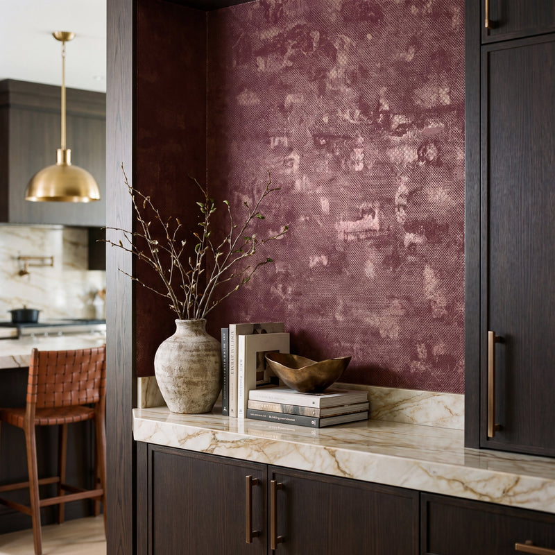 Crosshatch Red / Gold New Touch Wallpaper by Galerie — roomshot 1