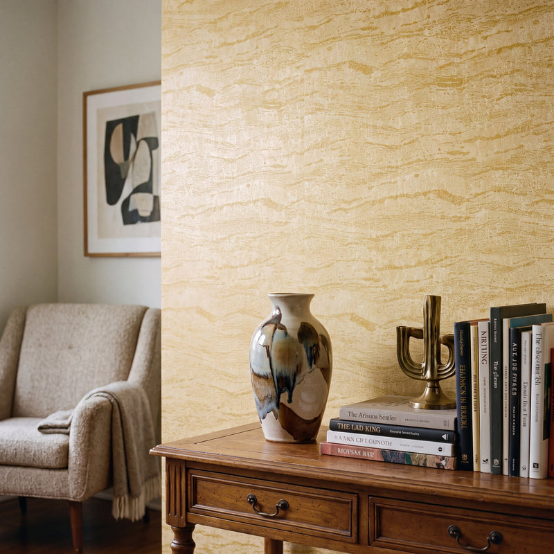 Ripple Yellow / Gold New Touch Wallpaper by Galerie — roomshot 1
