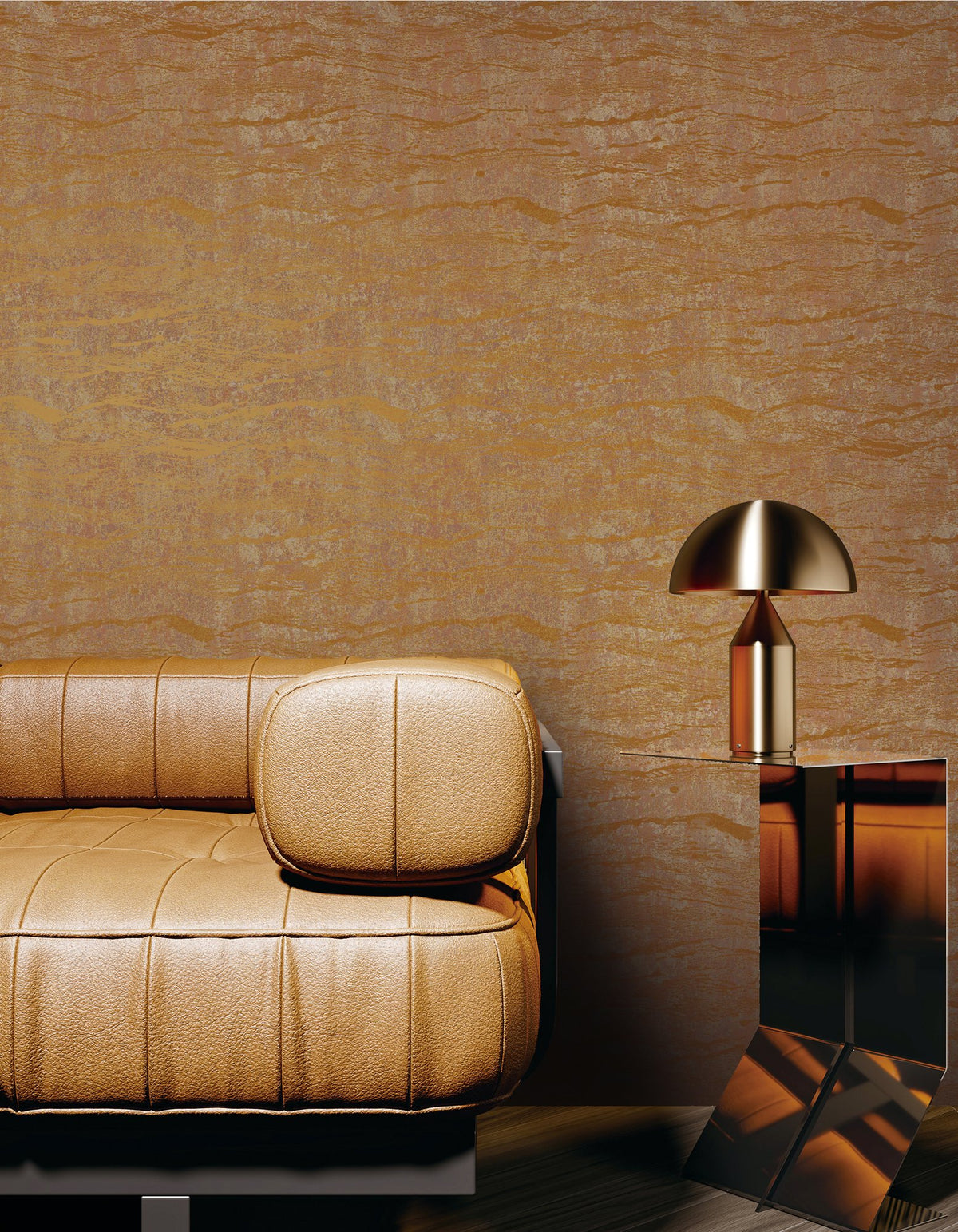 Ripple Orange New Touch Wallpaper by Galerie — roomshot 2