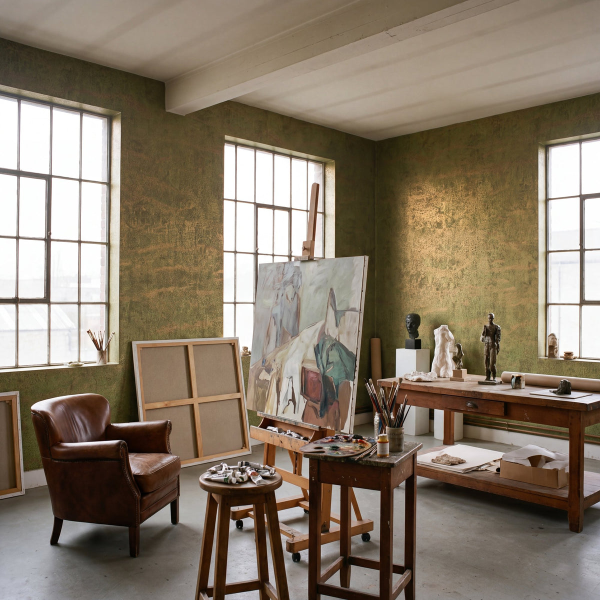 Ripple Green / Gold New Touch Wallpaper by Galerie — roomshot 1