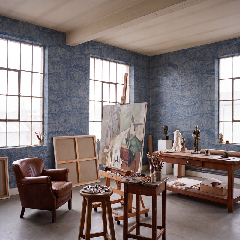 Ripple Blue / Gold New Touch Wallpaper by Galerie — roomshot 1