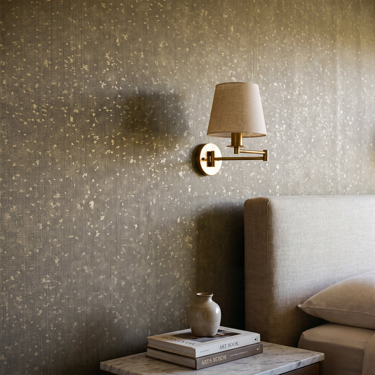 Worn Pinstripe Gold New Touch Wallpaper by Galerie — roomshot 1