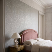 Worn Pinstripe Silver Grey / Beige New Touch Wallpaper by Galerie — roomshot 1