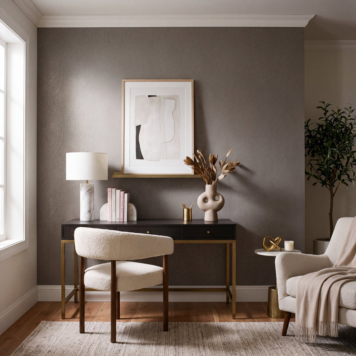 Contour Bronze Brown New Touch Wallpaper by Galerie — roomshot 1