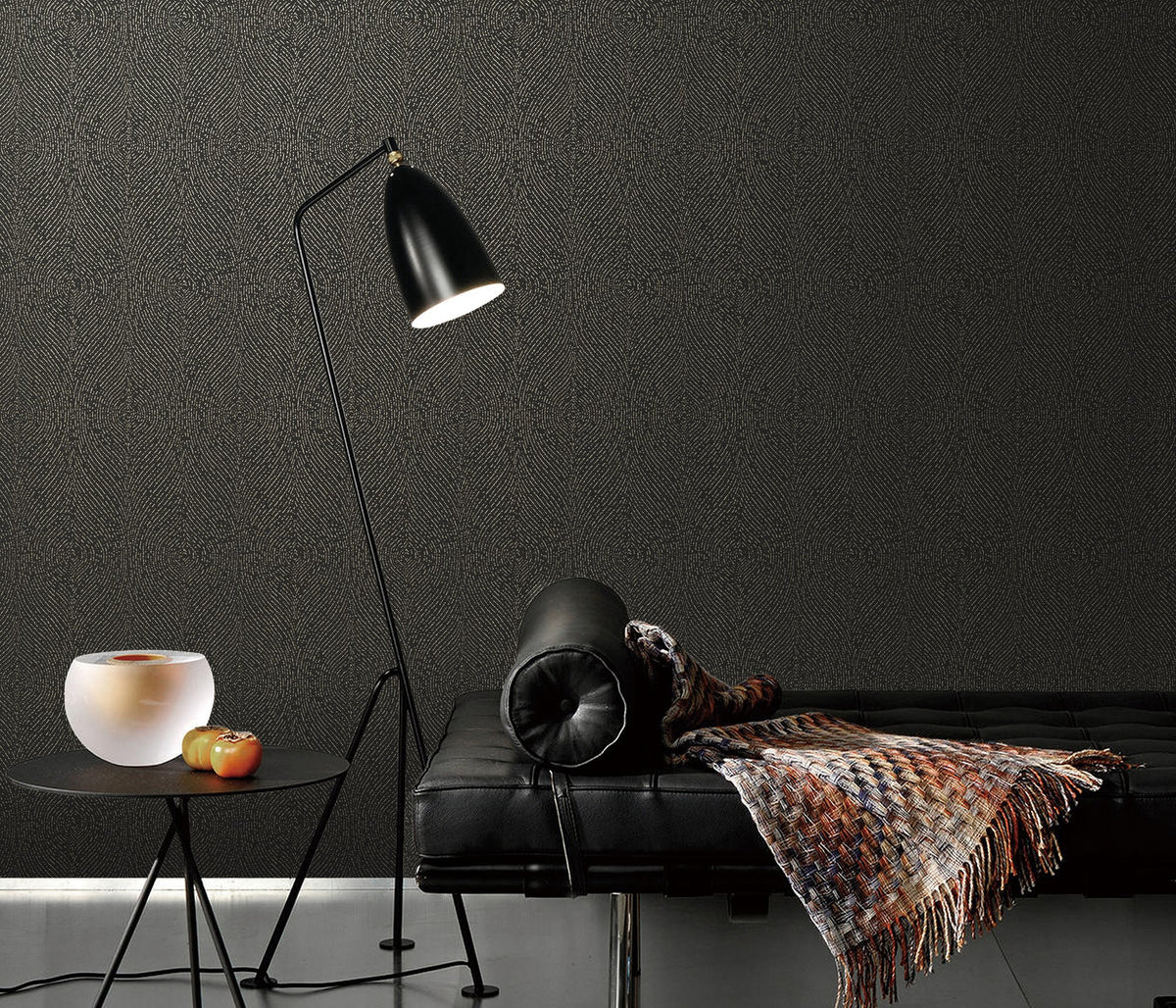 Contour Black New Touch Wallpaper by Galerie — roomshot 2