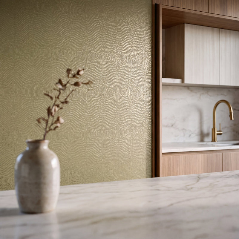 Contour Green / Gold New Touch Wallpaper by Galerie — roomshot 1