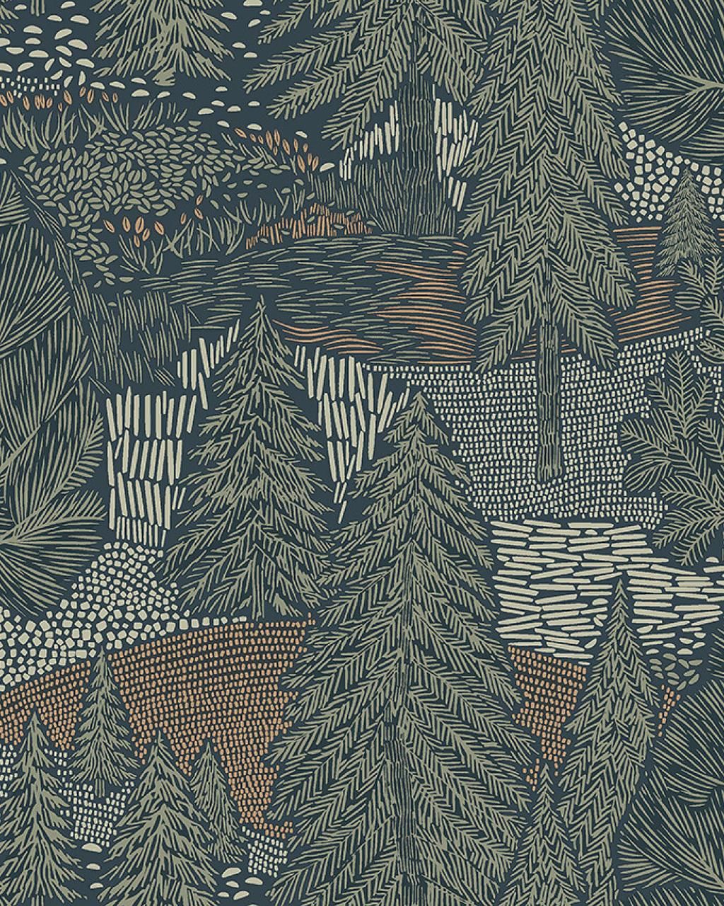 Northern Forest Multi and Blue Woodland Wallpaper by Boråstapeter