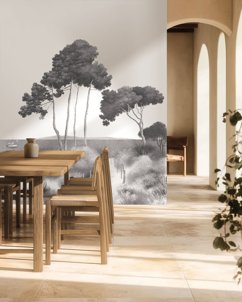 Seaside Noir Et Blanc Moonlight 3 Mural by Caselio