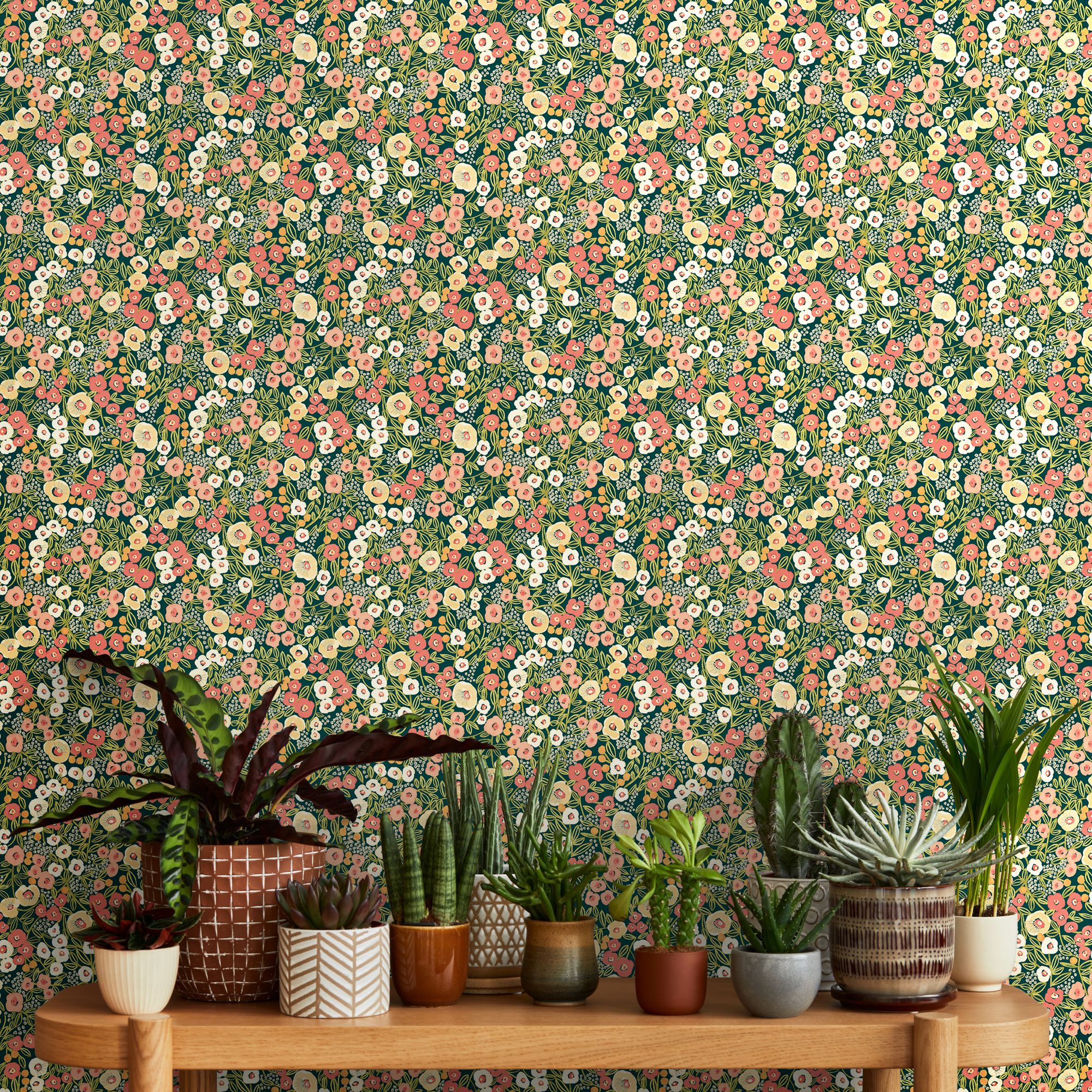 GHS50114W Flora Ditsy Juniper & Ginger Wallpaper by Ohpopsi