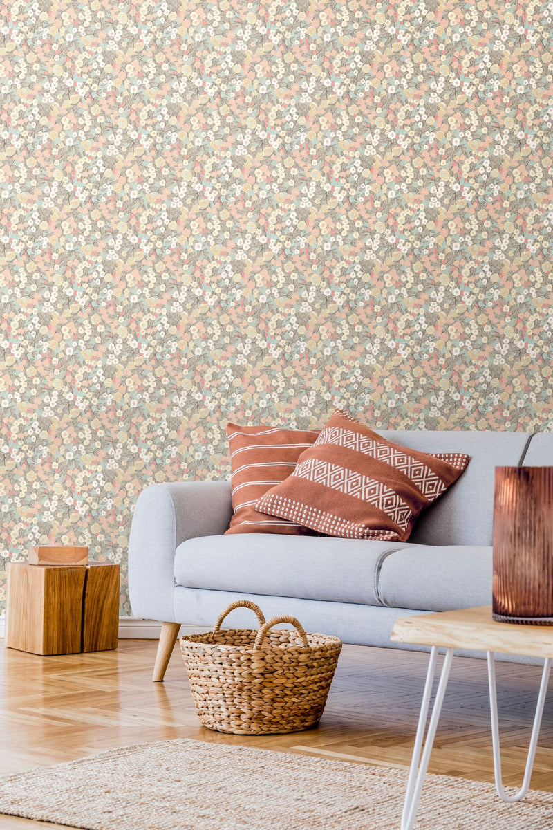 GHS50116W Flora Ditsy Peach & Dove Wallpaper by Ohpopsi