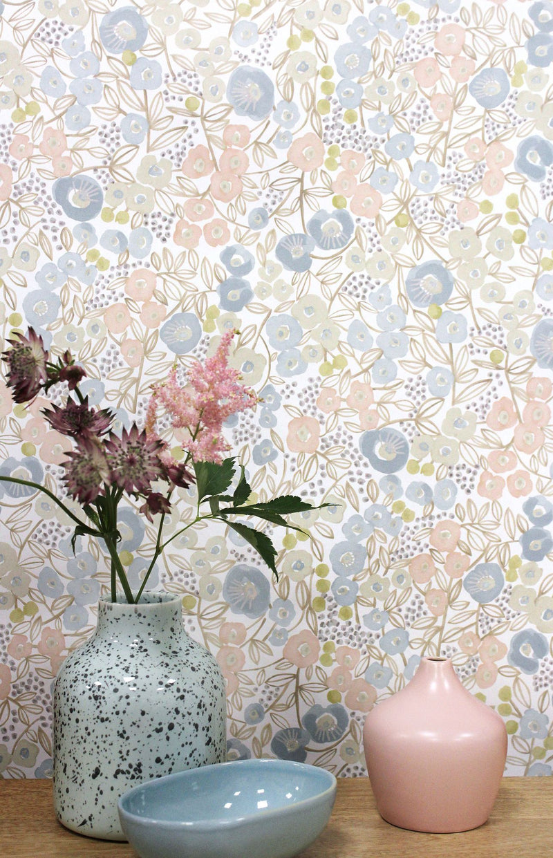 GHS50117W Flora Ditsy Silver Wallpaper by Ohpopsi