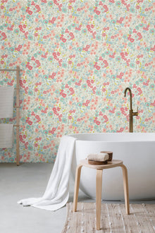GHS50118W Flora Coral & Sky Wallpaper by Ohpopsi