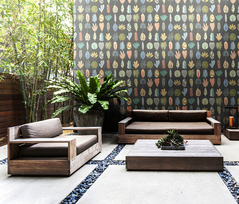 GHS50107W Leaf Boogie Charcoal Mix Wallpaper by Ohpopsi