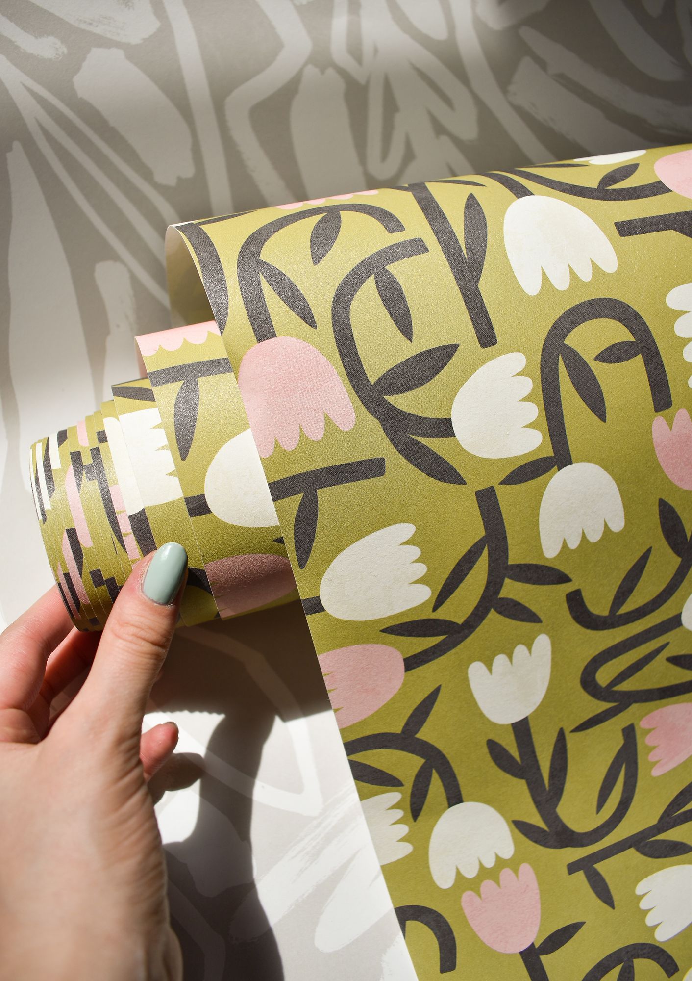 GHS50139W Tiny Tulip Olive Mix Wallpaper by Ohpopsi