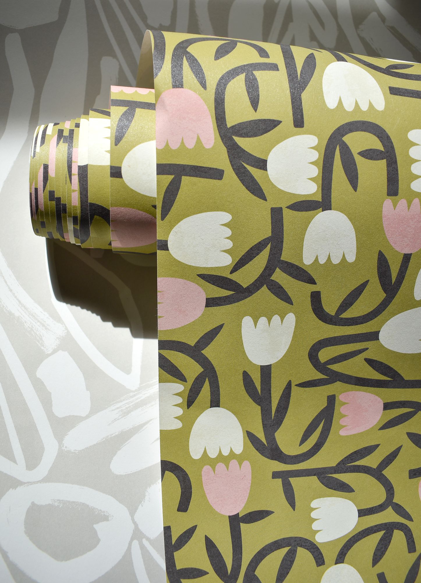GHS50139W Tiny Tulip Olive Mix Wallpaper by Ohpopsi