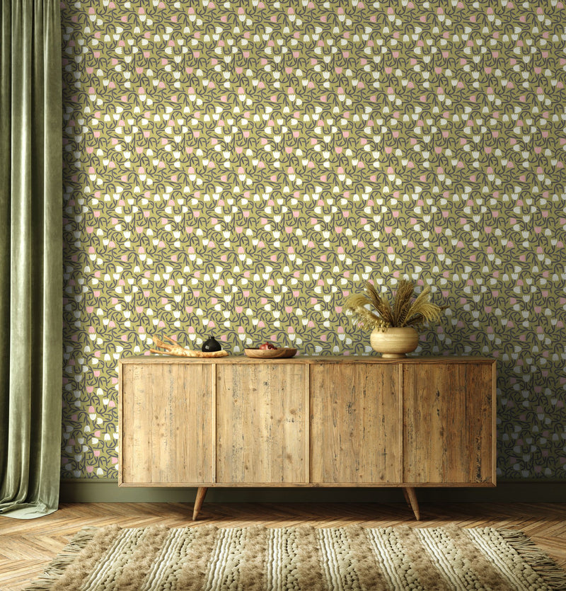 GHS50139W Tiny Tulip Olive Mix Wallpaper by Ohpopsi