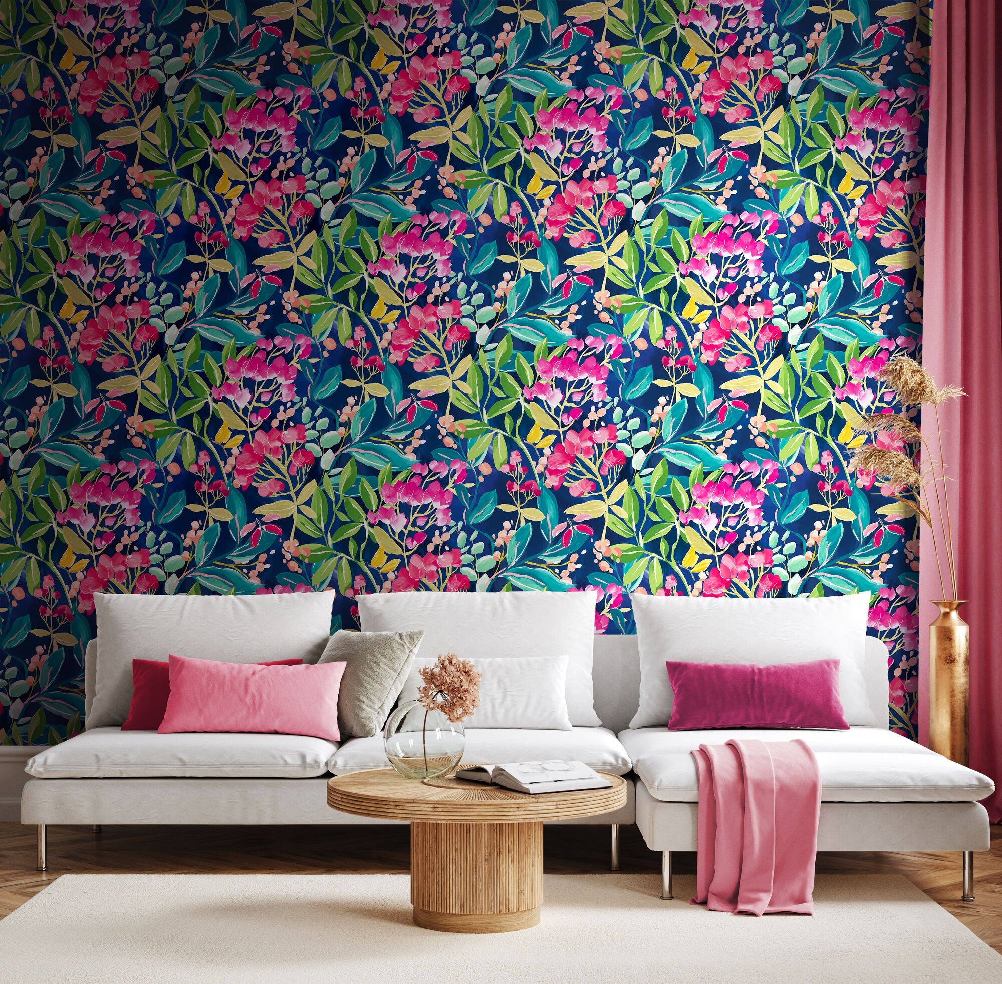 RON50101W Florence Ink & Fushcia Wallpaper by Ohpopsi