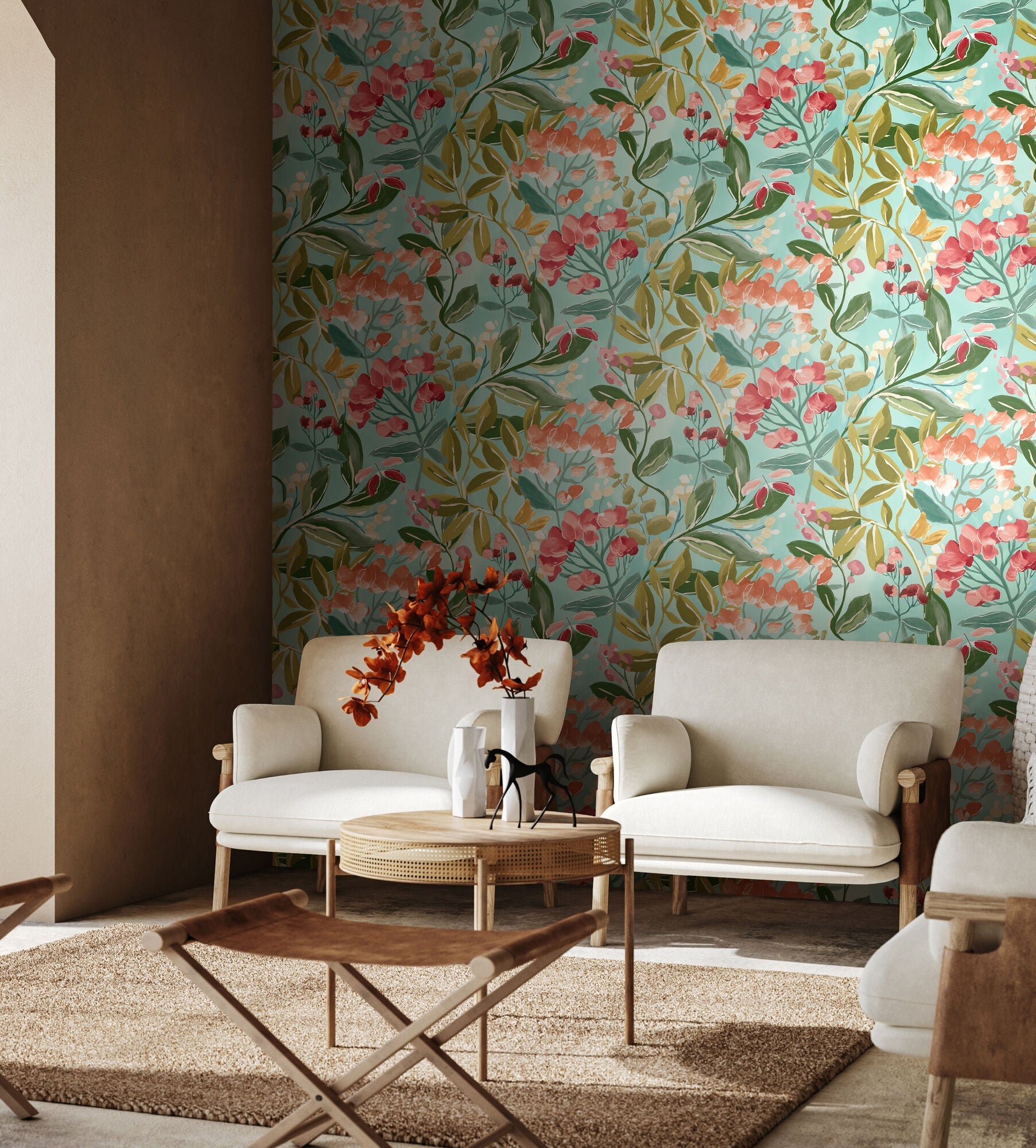RON50104W Florence Ginger & Duckegg Wallpaper by Ohpopsi