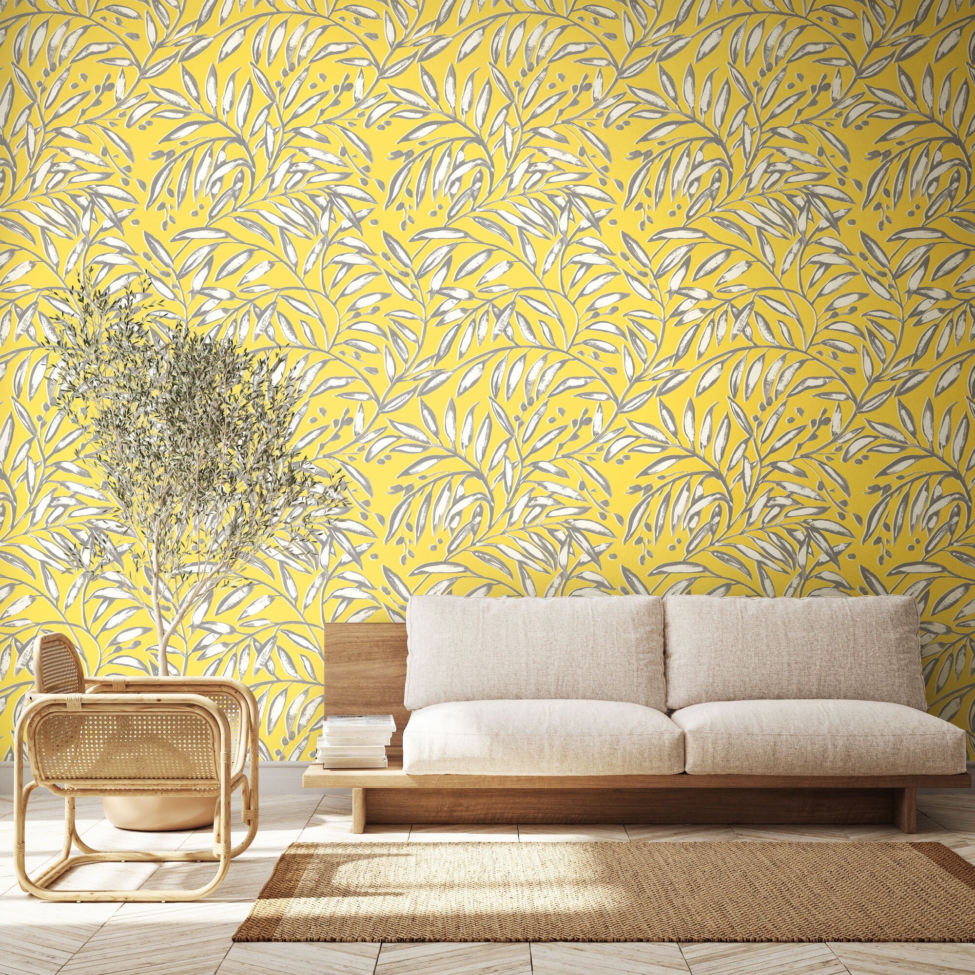 RON50115W Lorena Vine Sunshine Wallpaper by Ohpopsi