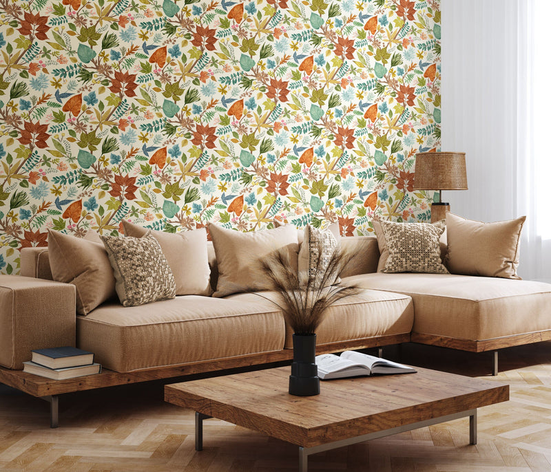 RON50121W Lush Leaves Marmalade Wallpaper by Ohpopsi