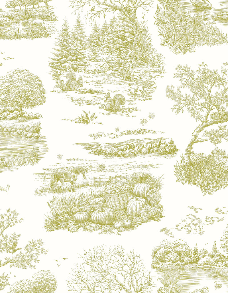 Eve Toile Olive Riches of Nature Wallpaper by Ohpopsi