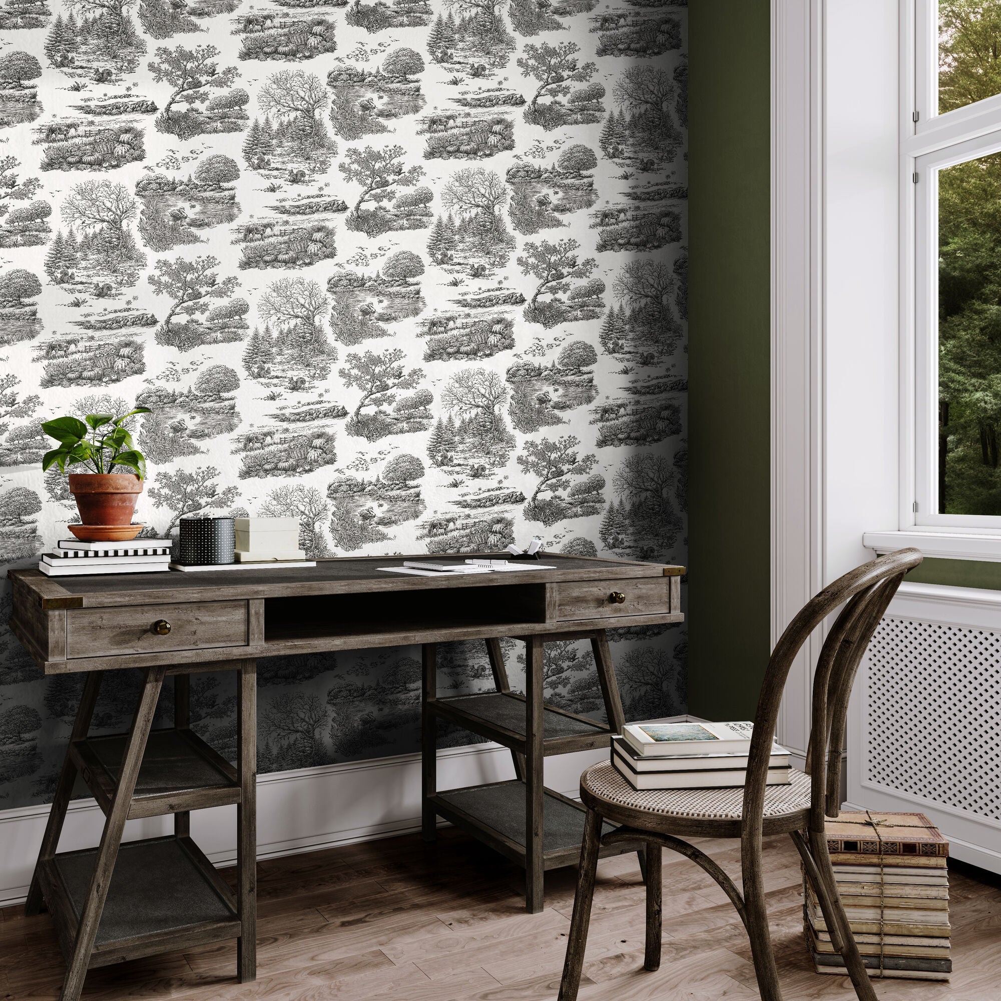 RON50125W Eve Toile Noir Wallpaper by Ohpopsi