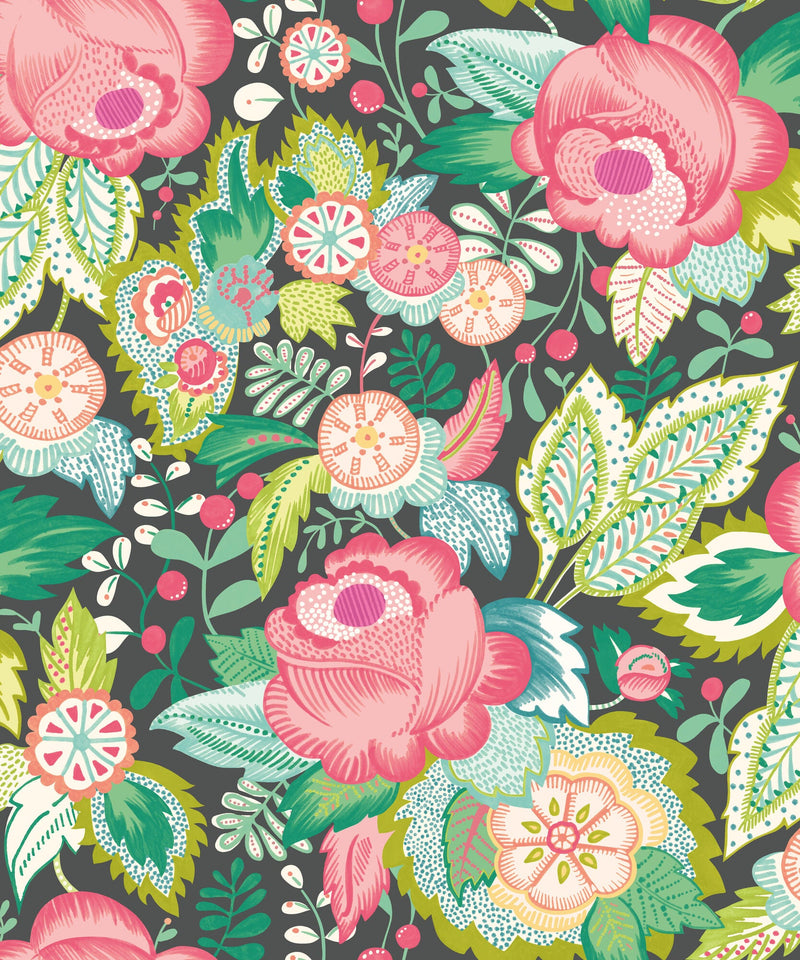 RON50134W Emily Rose Ebony Citrus Wallpaper by Ohpopsi