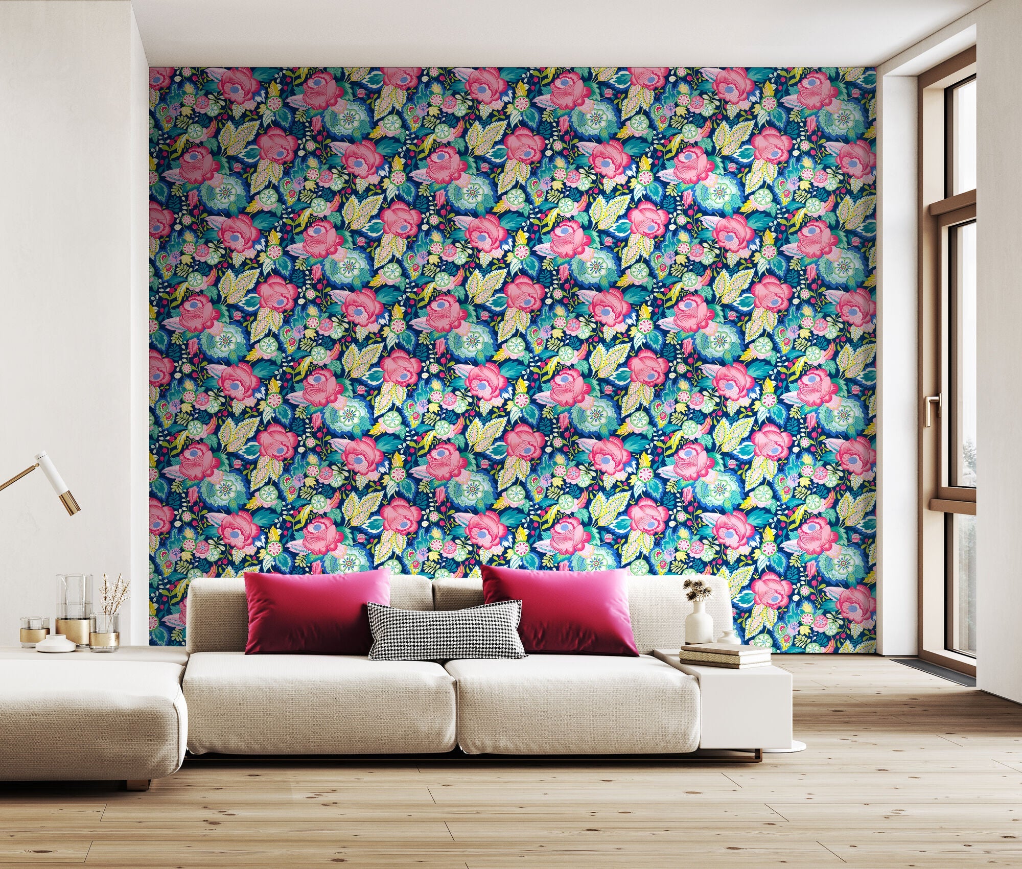 RON50135W Emily Rose Cornflower Mix Wallpaper by Ohpopsi