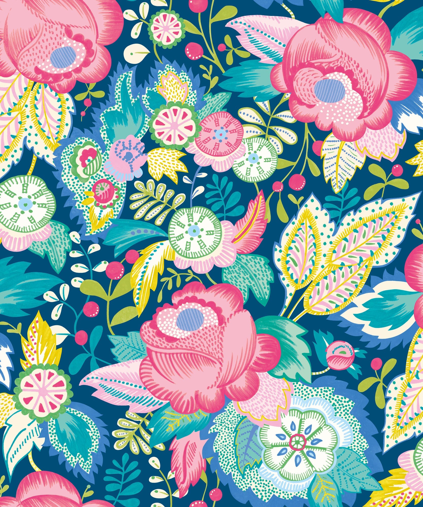 RON50135W Emily Rose Cornflower Mix Wallpaper by Ohpopsi