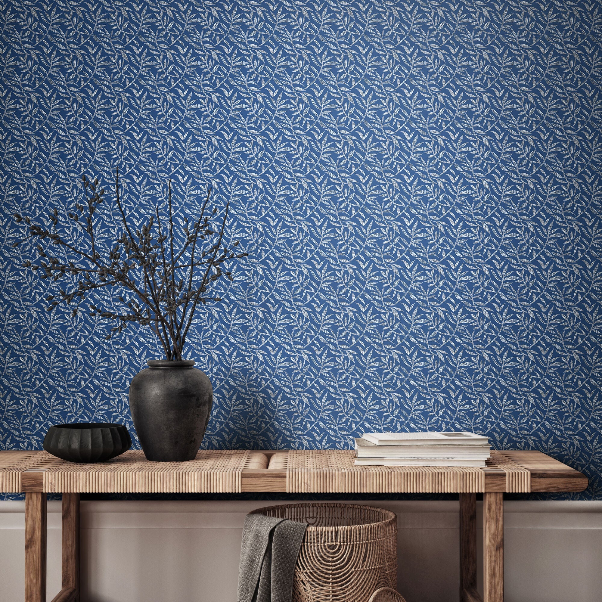RON50143W Dotty Leaf Royal Wallpaper by Ohpopsi
