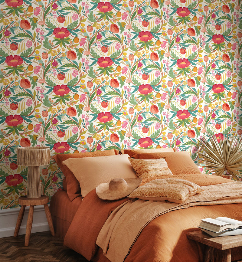 RON50145W Clementine Lipstick & Olive Wallpaper by Ohpopsi
